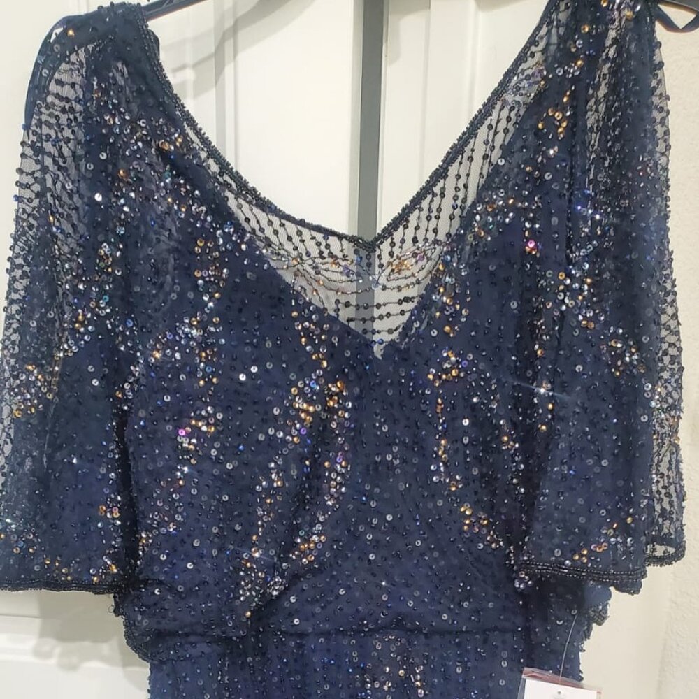 Pisarro Nights Beaded Sequin Long Dress RN 90714 V-neck cut size 10